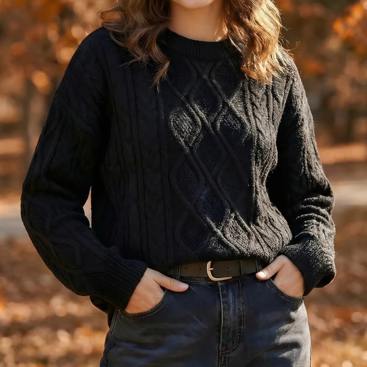 Oversized Kabelstickad Crewneck Pullover