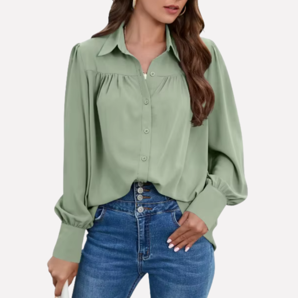 Chiffonblus med laternaärmar för kvinnor
