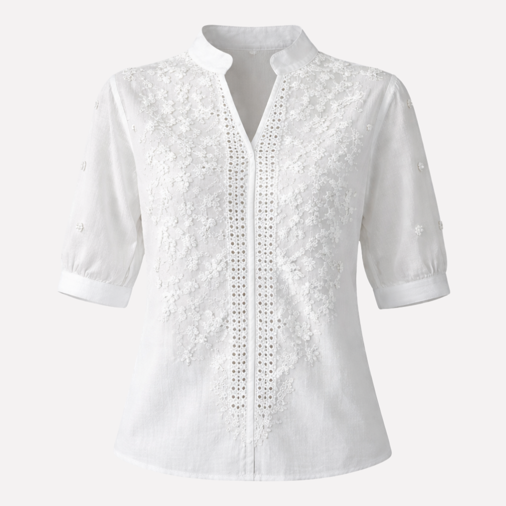 Sommar Vit Blus med Broderi för Kvinnor
