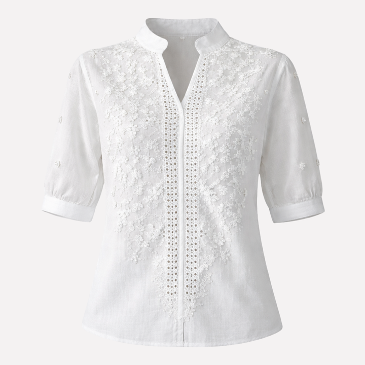 Sommar Vit Blus med Broderi för Kvinnor