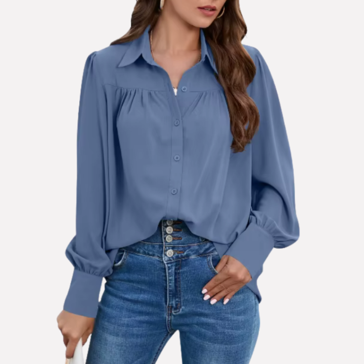 Chiffonblus med laternaärmar för kvinnor