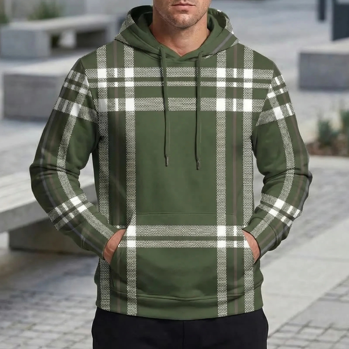 Rutig Tryck Pullover Hoodie För Män