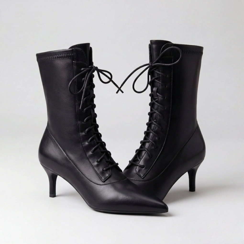 Spetsig Tå Snörning Mid-Calf Boot