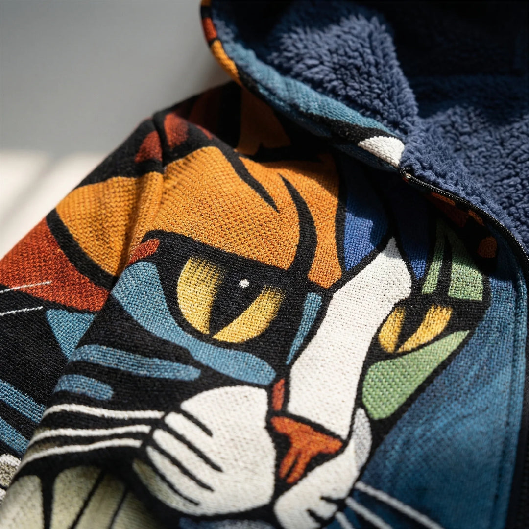 Felixara - Full-Zip Hooded Cardigan With Bold Print