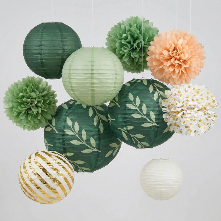 Festara - Hanging Paper Lantern And Pom-Pom Set