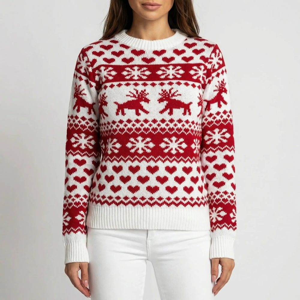 Festivora - Festive Reindeer Print Crew Neck Sweater