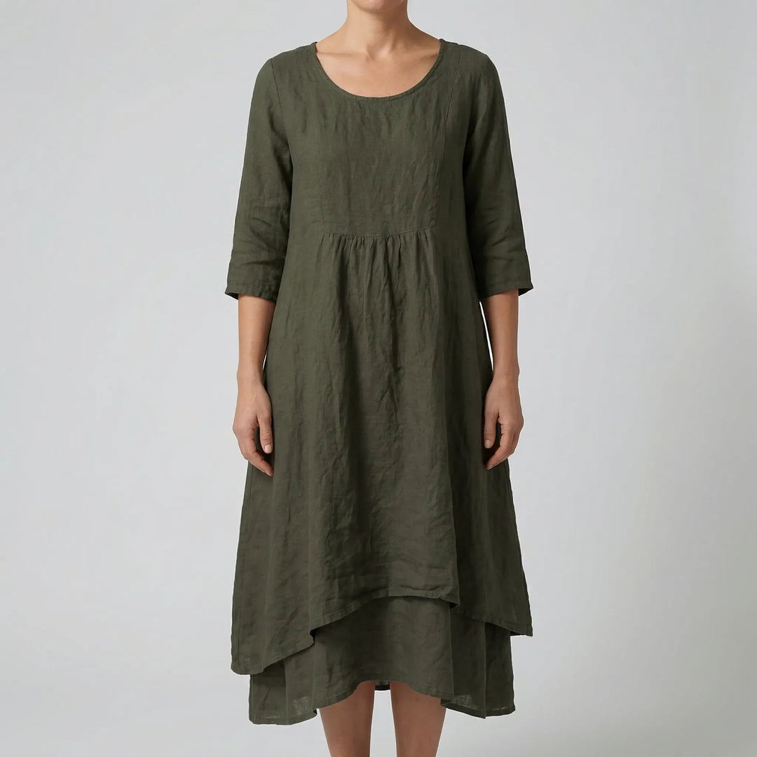 Fleurwyn - Relaxed Waist-Seam Midi Dress