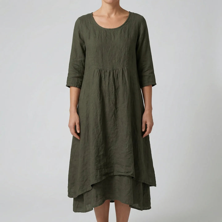Fleurwyn - Relaxed Waist-Seam Midi Dress