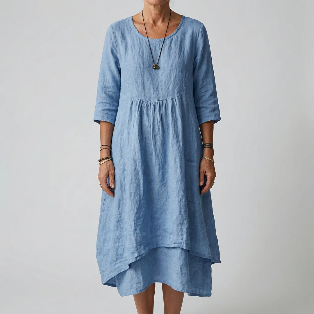 Fleurwyn - Relaxed Waist-Seam Midi Dress