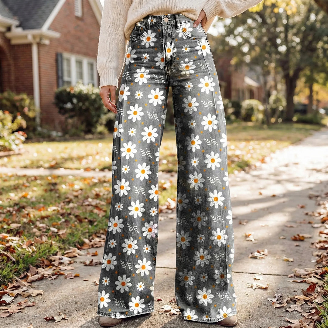 Florива - Full-Length Printed Wide-Leg Pants