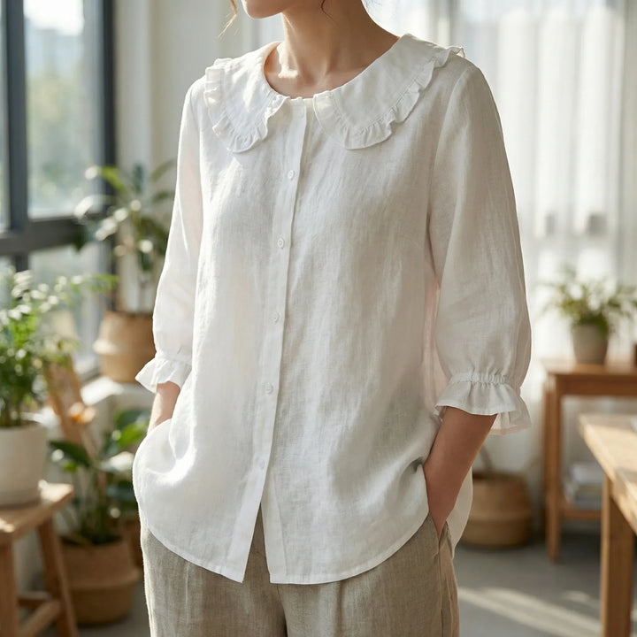 Floravelle - Loose-Fit Ruffle Collar Blouse