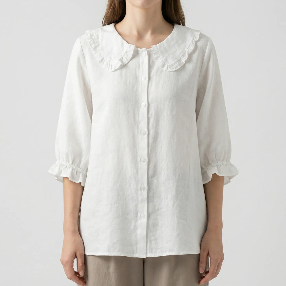 Floravelle - Loose-Fit Ruffle Collar Blouse