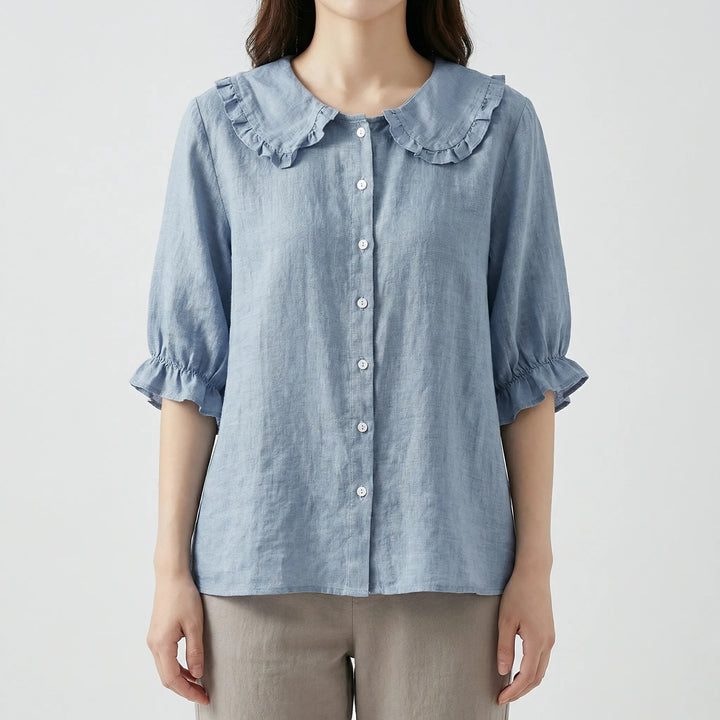 Floravelle - Loose-Fit Ruffle Collar Blouse