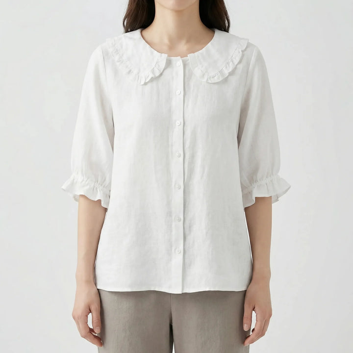 Floravelle - Loose-Fit Ruffle Collar Blouse