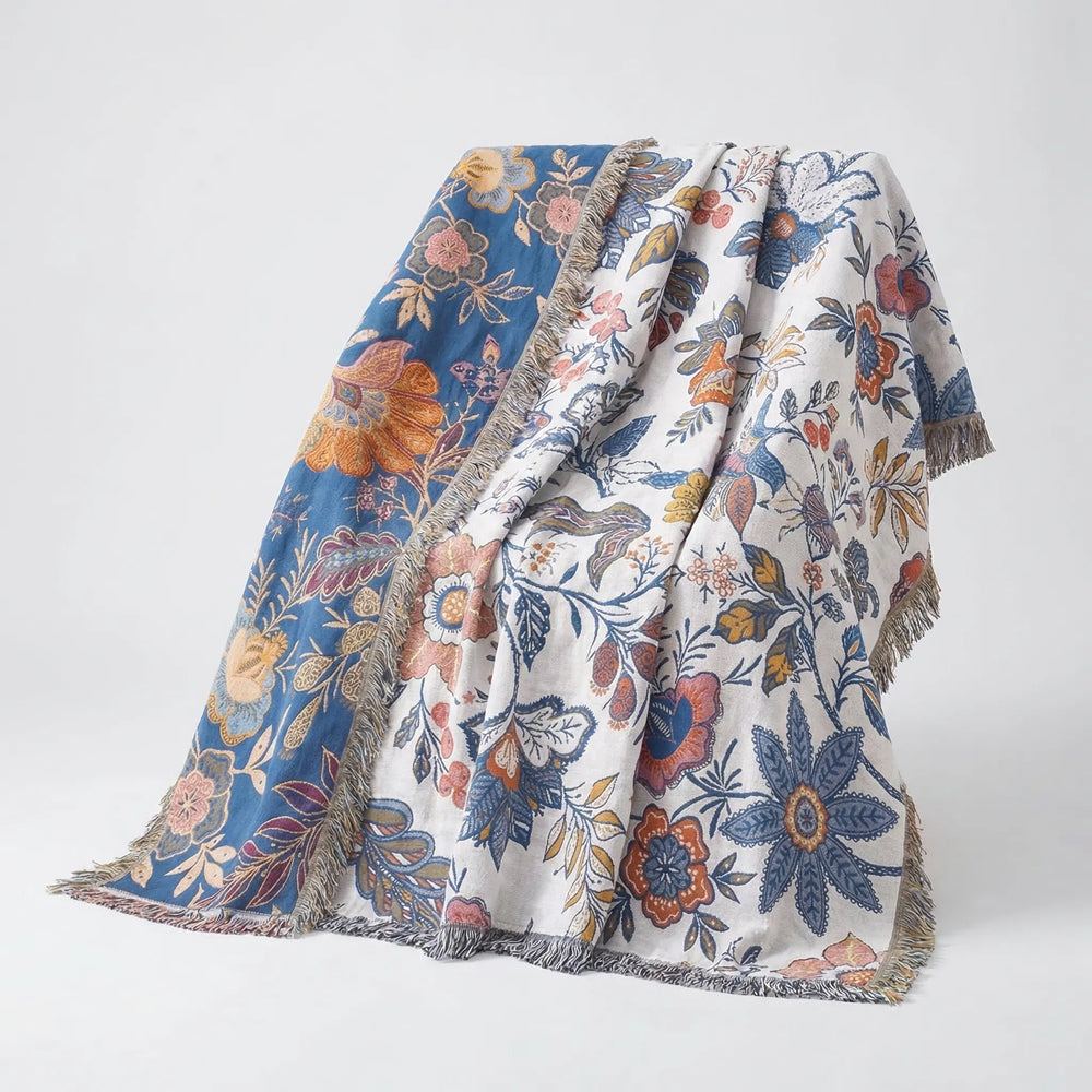 Floravia - Reversible Floral Tassel Throw Blanket