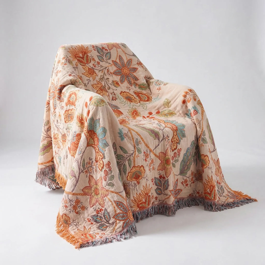 Floravio - Rustic Floral Tassel Throw Blanket