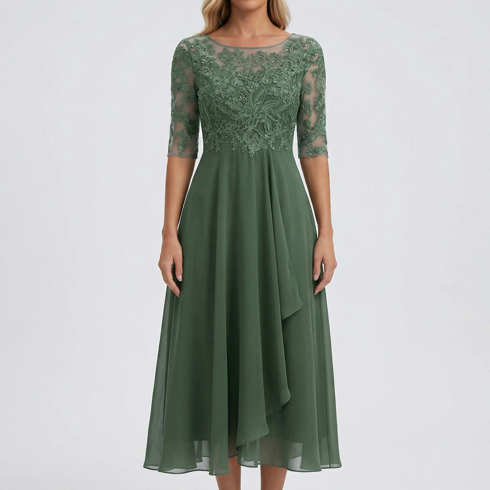Florawyn - Midi-Length Lace Bodice Dress