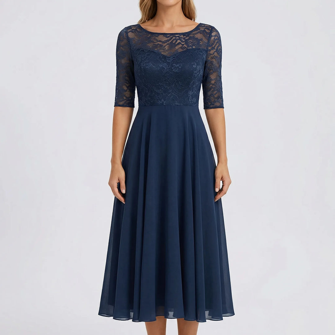 Florawyn - Midi-Length Lace Bodice Dress