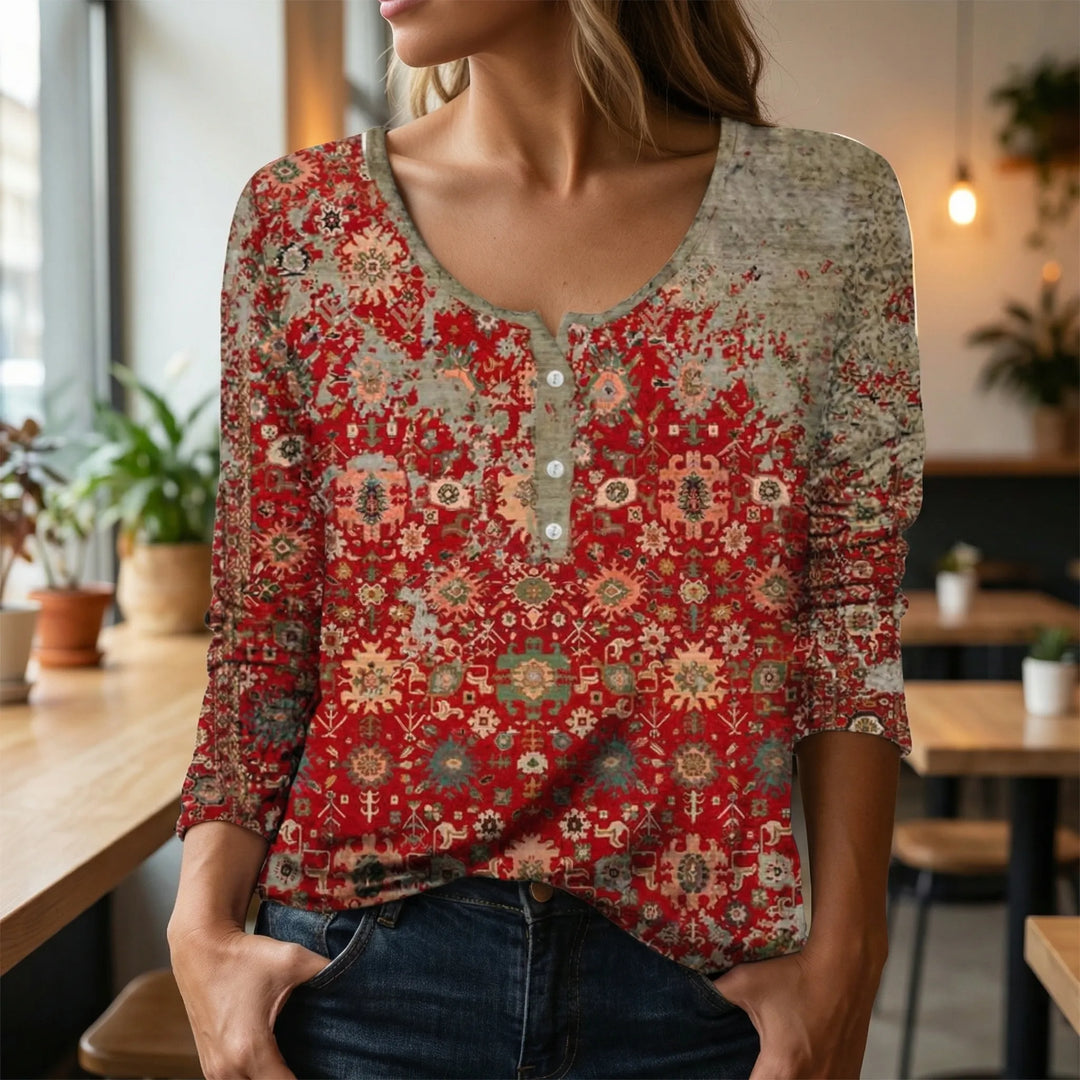 Floraxis - Long Sleeve Printed Boho Top