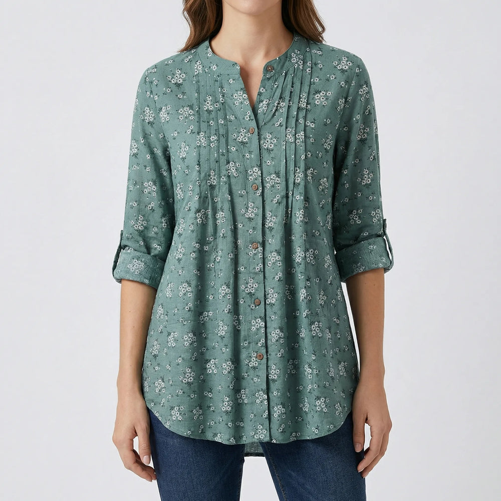 Floresca - Long-Sleeve Floral Button-Down Blouse