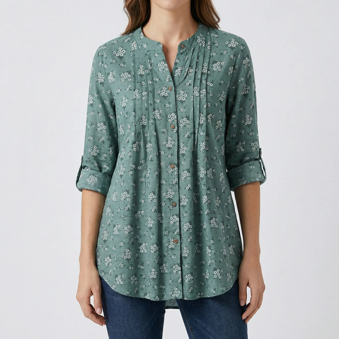 Floresca - Long-Sleeve Floral Button-Down Blouse
