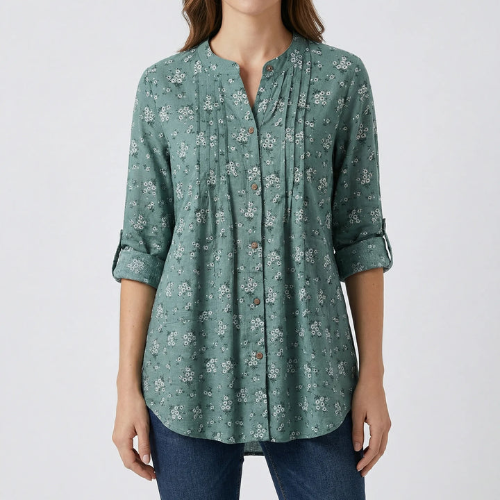 Floresca - Long-Sleeve Floral Button-Down Blouse