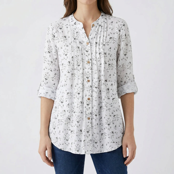 Floresca - Long-Sleeve Floral Button-Down Blouse