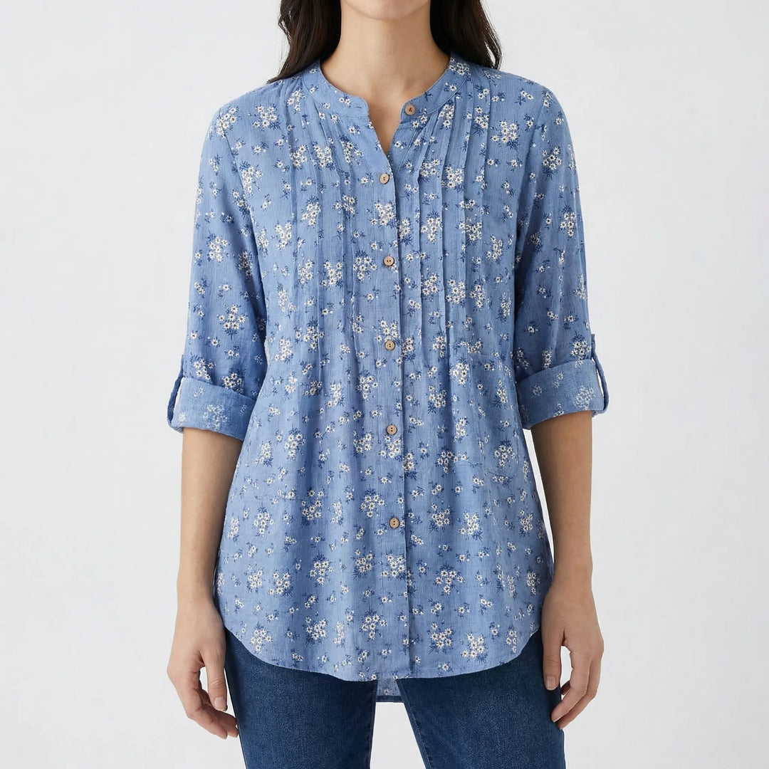 Floresca - Long-Sleeve Floral Button-Down Blouse