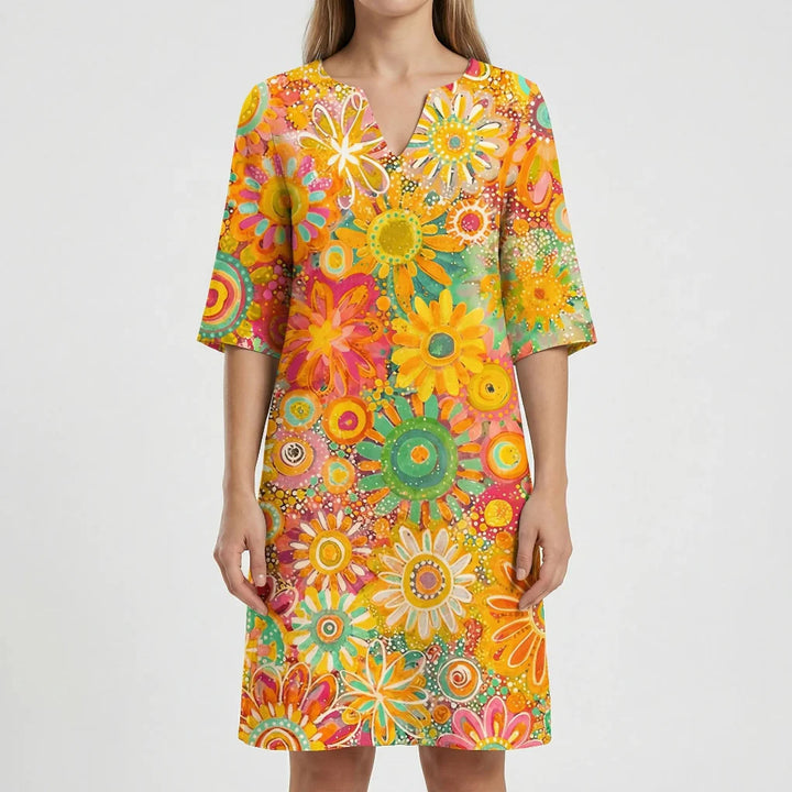 Florvaine - V-Neck Short Sleeve Midi Dress