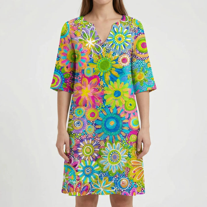 Florvaine - V-Neck Short Sleeve Midi Dress
