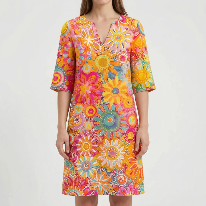Florvaine - V-Neck Short Sleeve Midi Dress