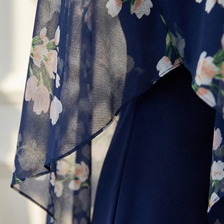 Florvane - Floral Overlay Midi Dress For Occasions