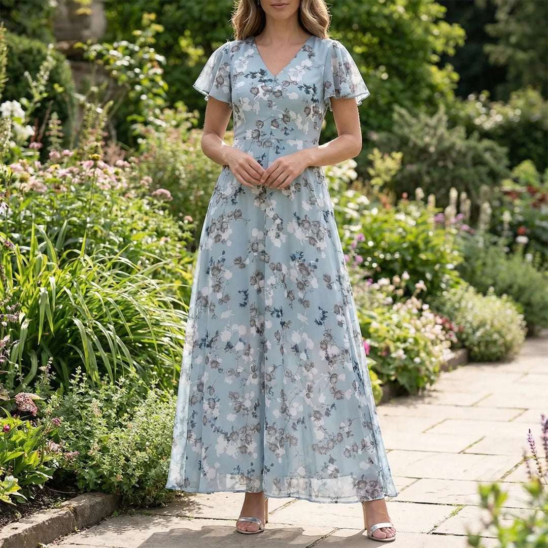 Florvelle - Floral Print Butterfly Sleeve Maxi Dress