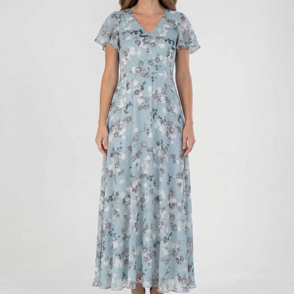 Florvelle - Floral Print Butterfly Sleeve Maxi Dress