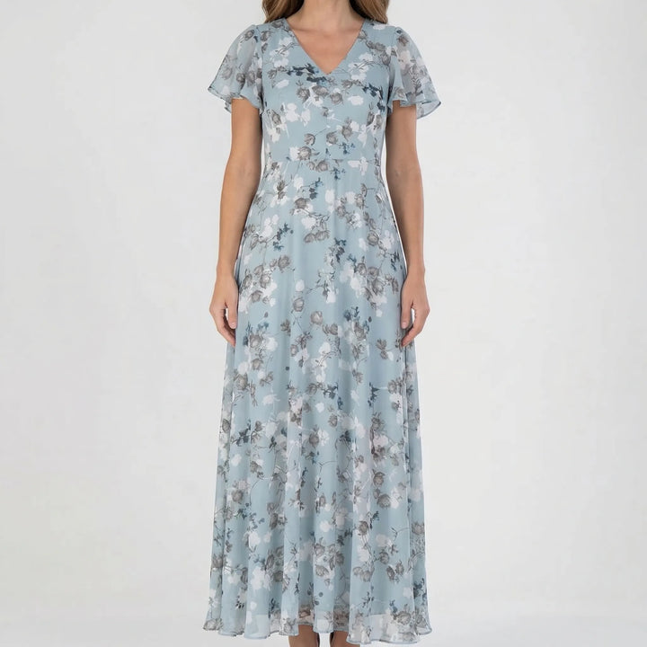 Florvelle - Floral Print Butterfly Sleeve Maxi Dress