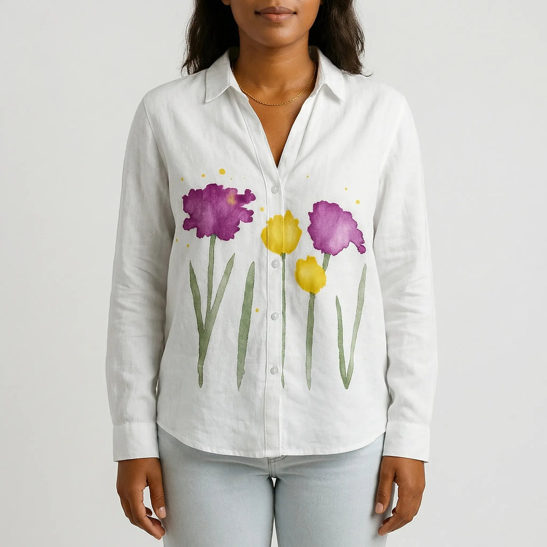 Florvena - Floral Print Button-Down Women's Shirt