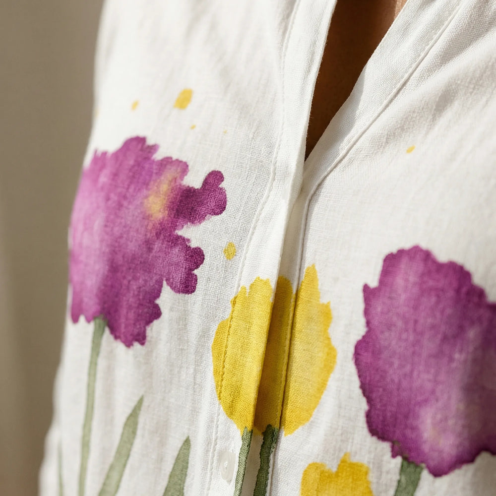 Florvena - Floral Print Button-Down Women's Shirt