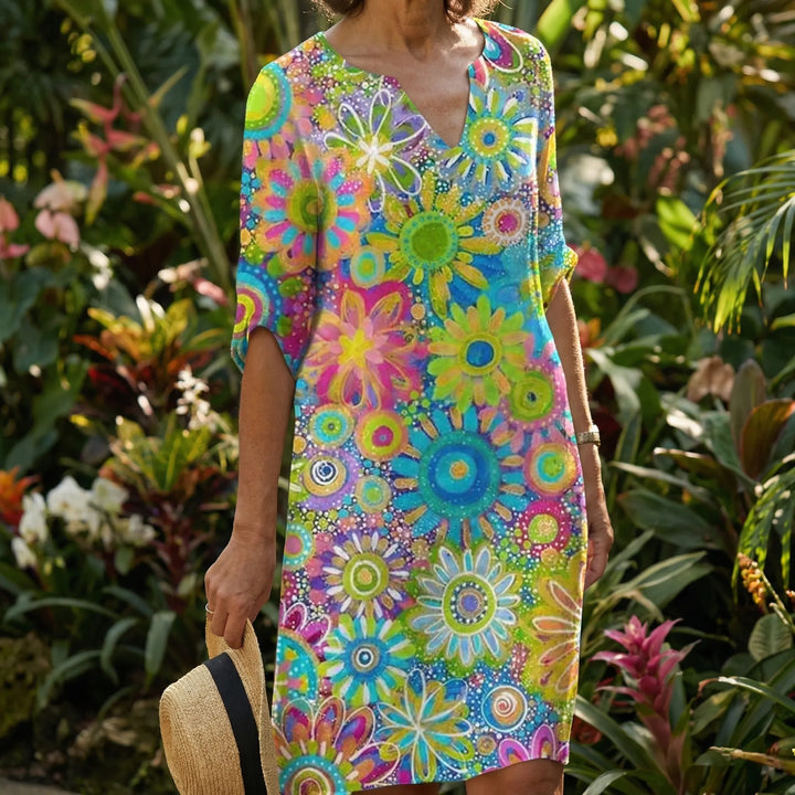Florvida - Bold Floral Print Midi Dress