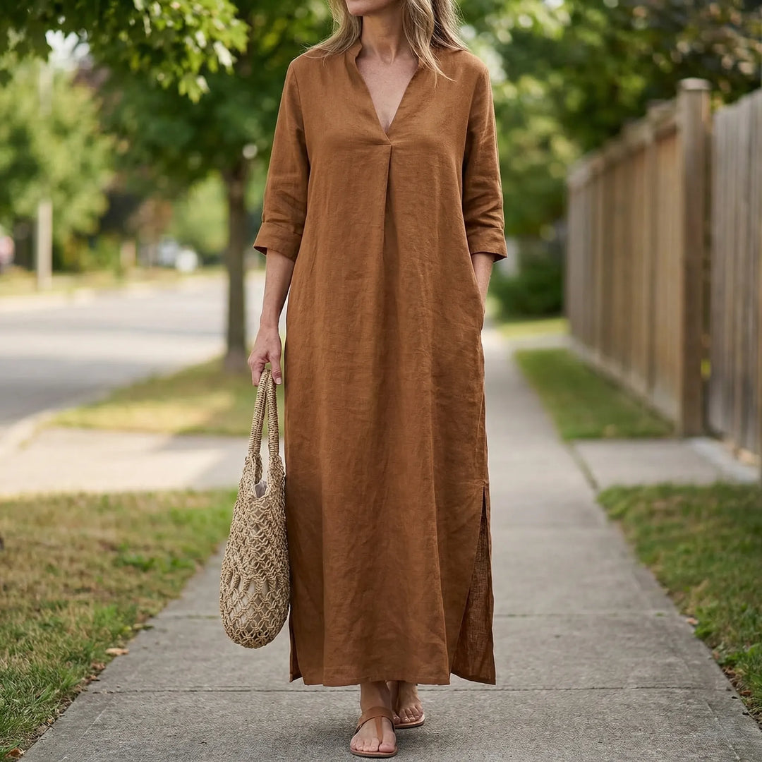 Flownix - V-Neck Relaxed Maxi Dress