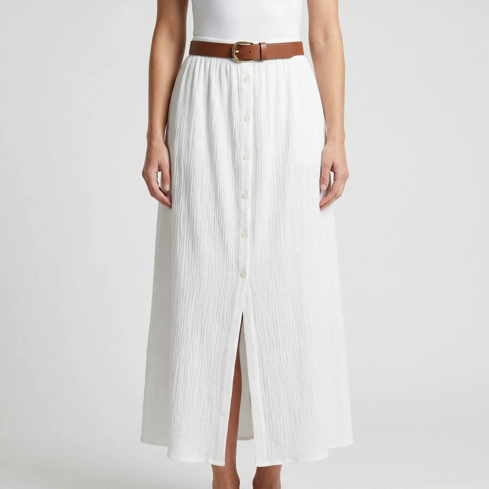 Flowvara - Long A-Line Monochrome Maxi Skirt