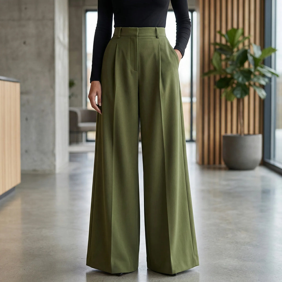 Flowvia - High-Waist Wide-Leg Full-Length Pants