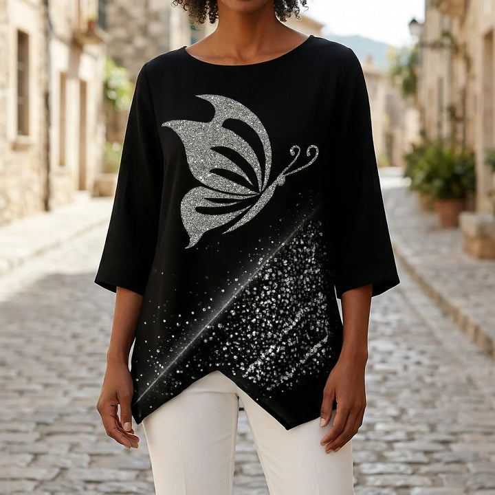 Flutteryx - Long Sleeve Butterfly Print Blouse
