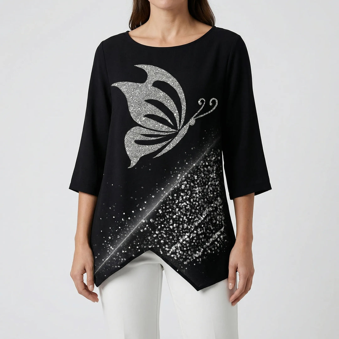 Flutteryx - Long Sleeve Butterfly Print Blouse