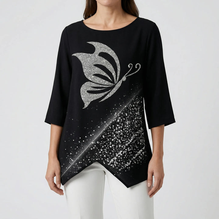 Flutteryx - Long Sleeve Butterfly Print Blouse