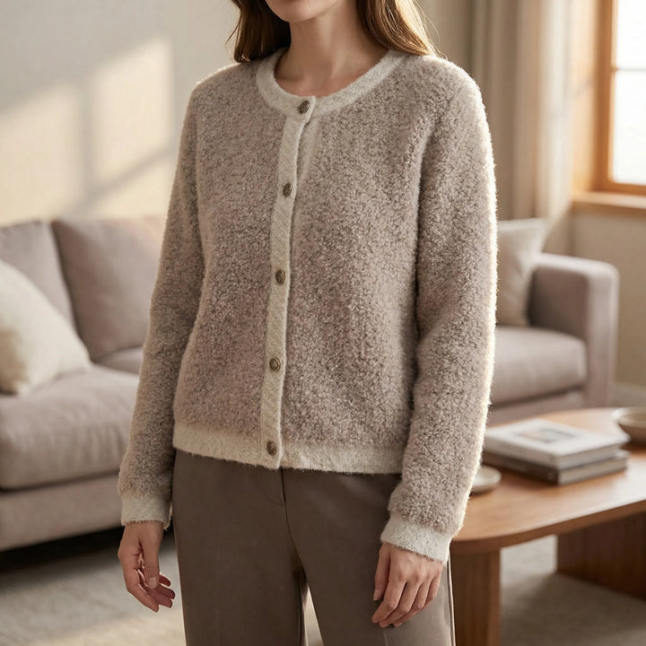Fluzzle - Fuzzy Button-Front Knit Cardigan