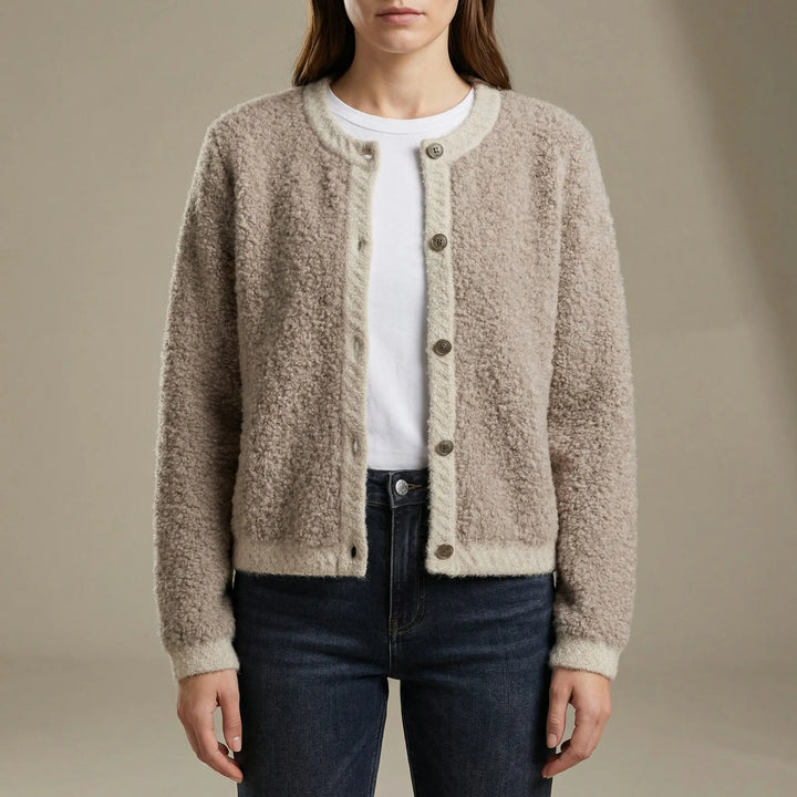 Fluzzle - Fuzzy Button-Front Knit Cardigan