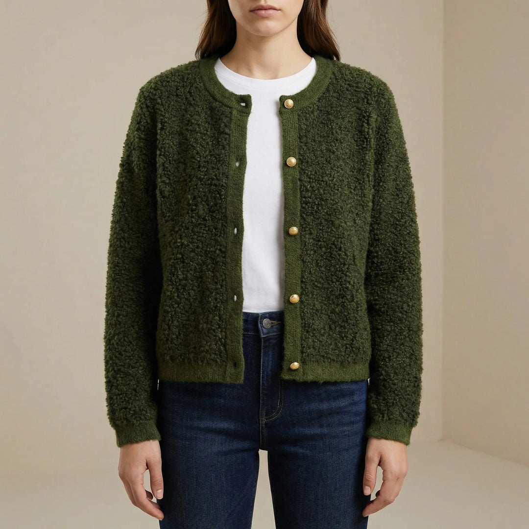 Fluzzle - Fuzzy Button-Front Knit Cardigan