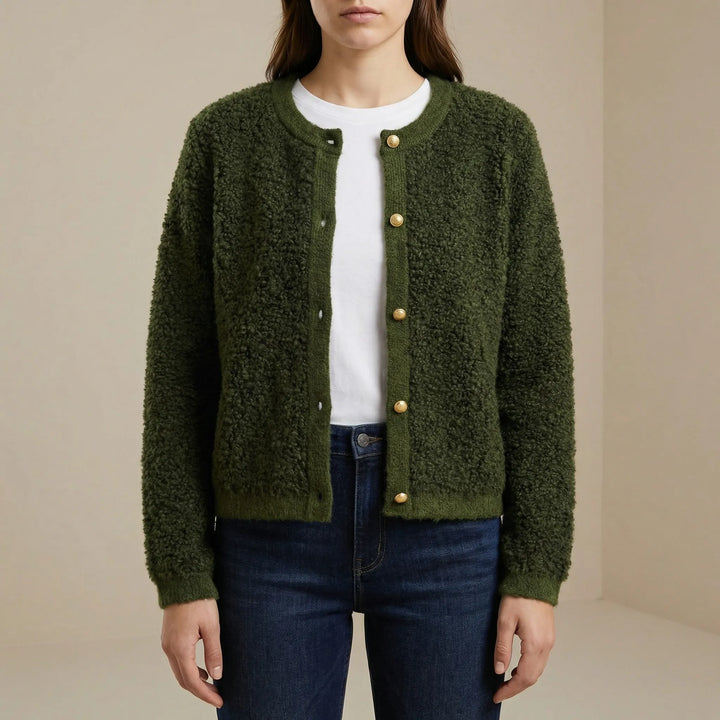 Fluzzle - Fuzzy Button-Front Knit Cardigan