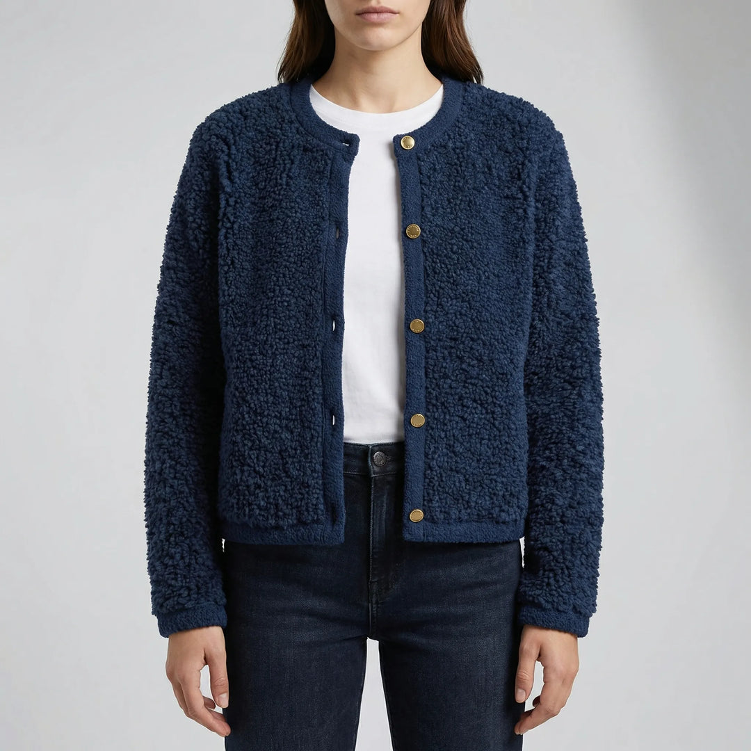 Fluzzle - Fuzzy Button-Front Knit Cardigan