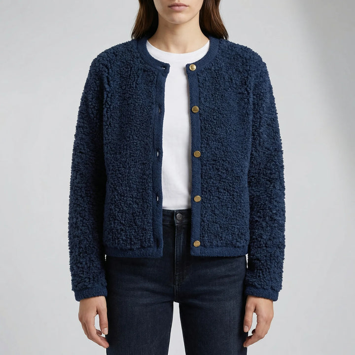 Fluzzle - Fuzzy Button-Front Knit Cardigan